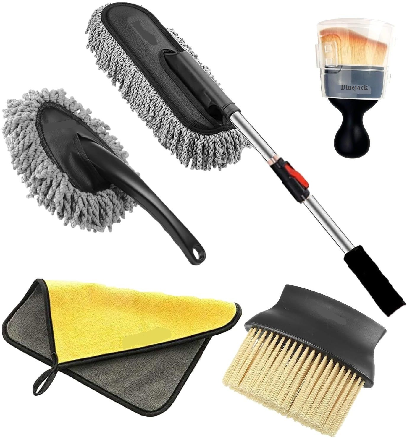 bluejack 5 Pcs SetComplete Car Cleaning Kit Duster, Brushes, Cloth & AC Brush Wet and Dry Duster-picture-27