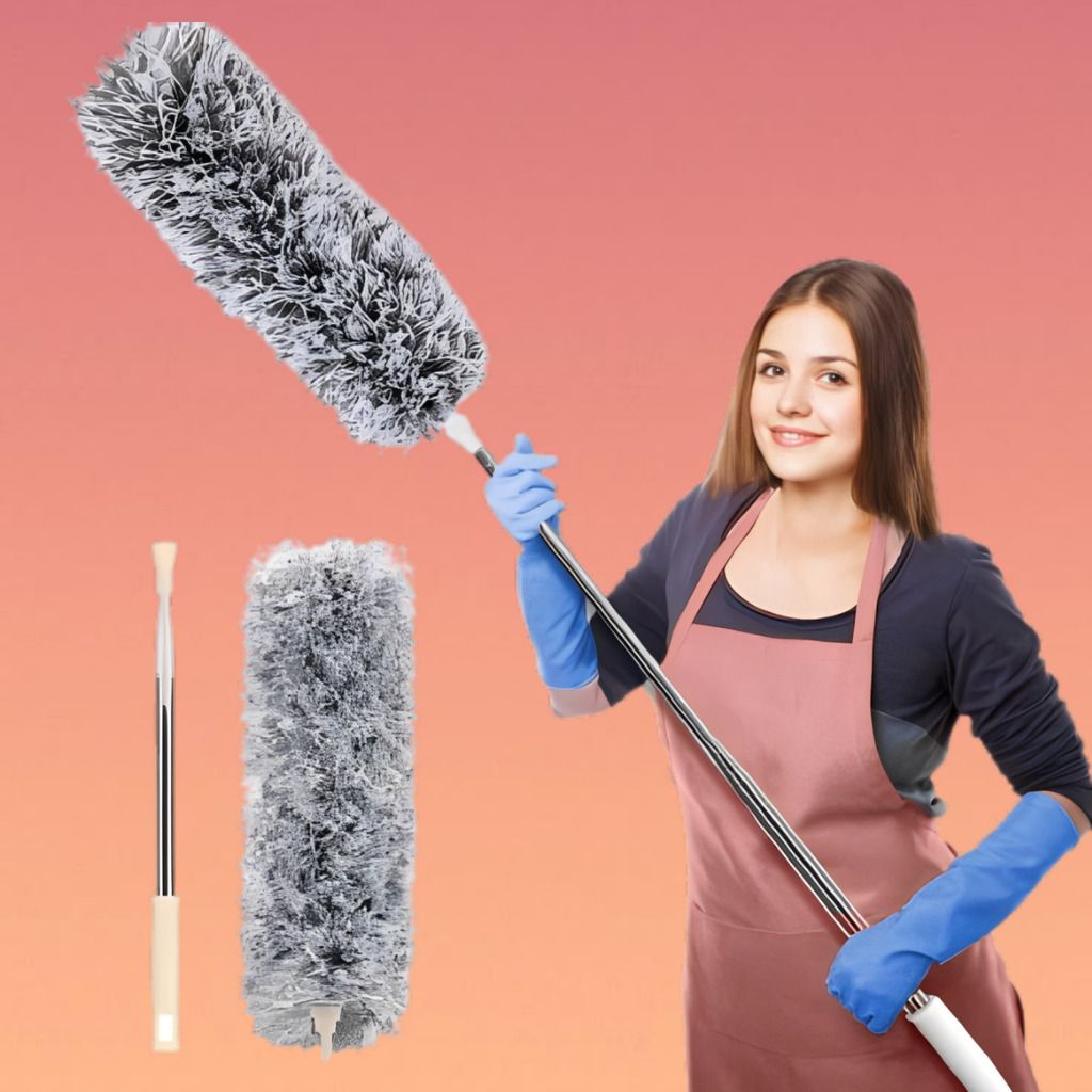 Adjustable Dust Removal Pole with Soft Grey Microfiber Brush Dry Duster-image-48