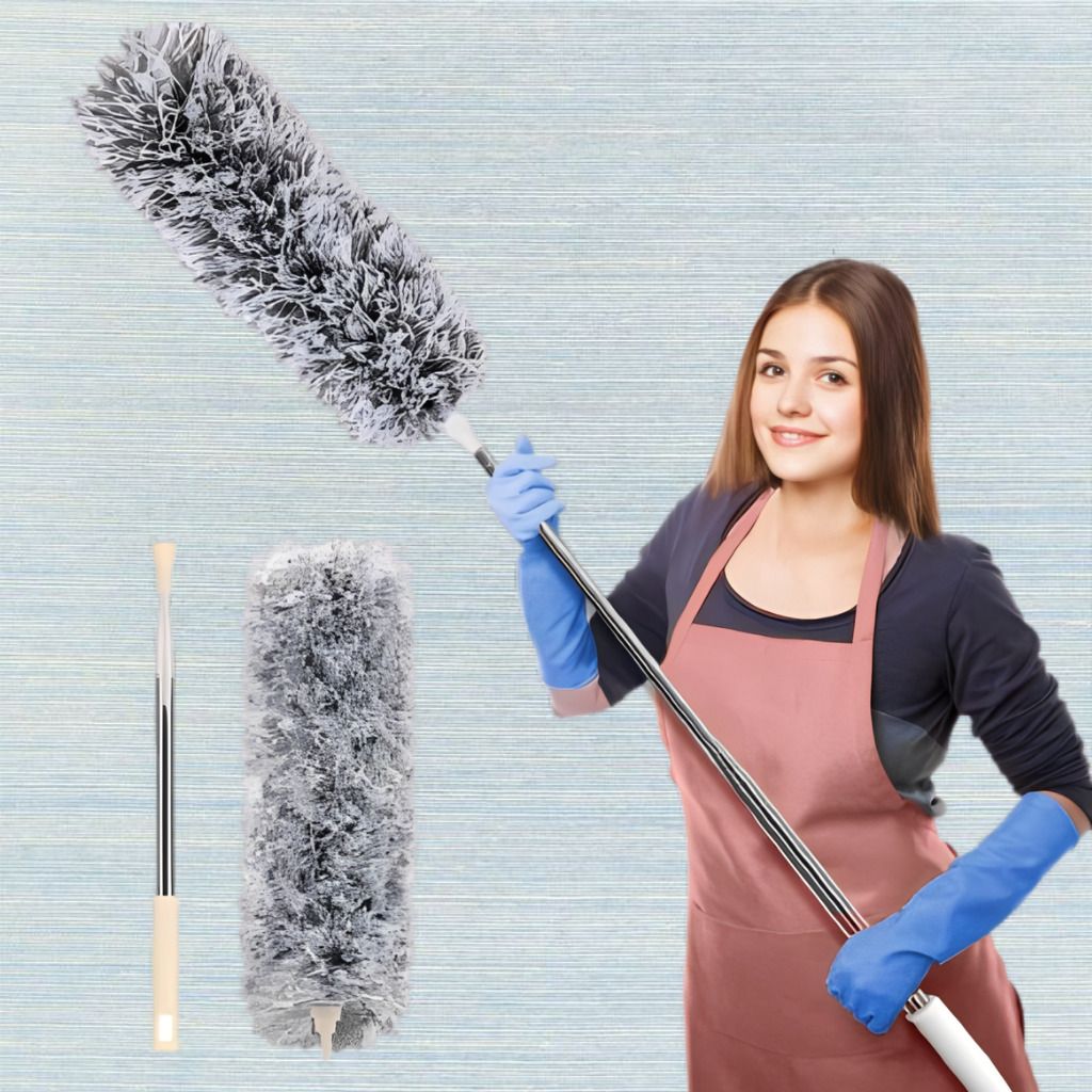 Long Reach Dusting Brush with Adjustable Stainless Steel Extension Dry Duster-image-4
