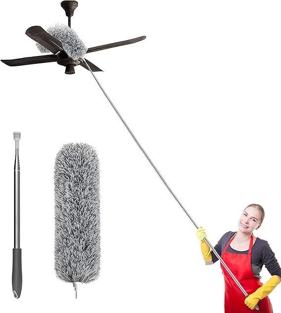 2 in 1 Long Handle Ceiling Duster with Extendable Pole, Bendable Head Dry Duster-image-45