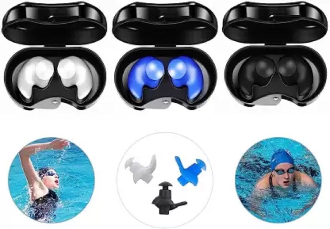 Black Blue And White LR 3 Pair earplug For Swimming,Bathing,Watersports Ear Plug-image-45