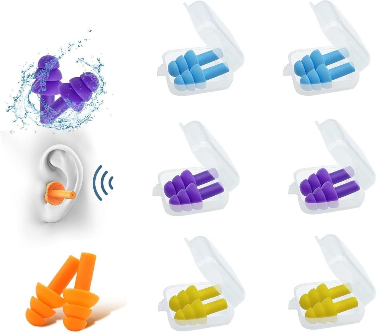Ear Plugs Soft Silica Gel Noise Reduction-Random Color-6 Pairs Ear Plug