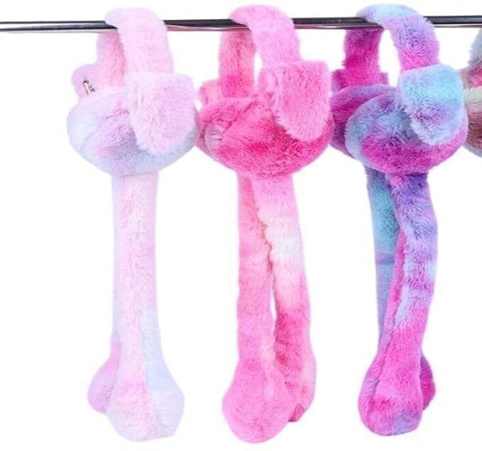 Pink Plush Rabbit Headband – Cute Bunny Ear Tie for Girls,Cute Long Ear Scarf Ear Muff-image-7