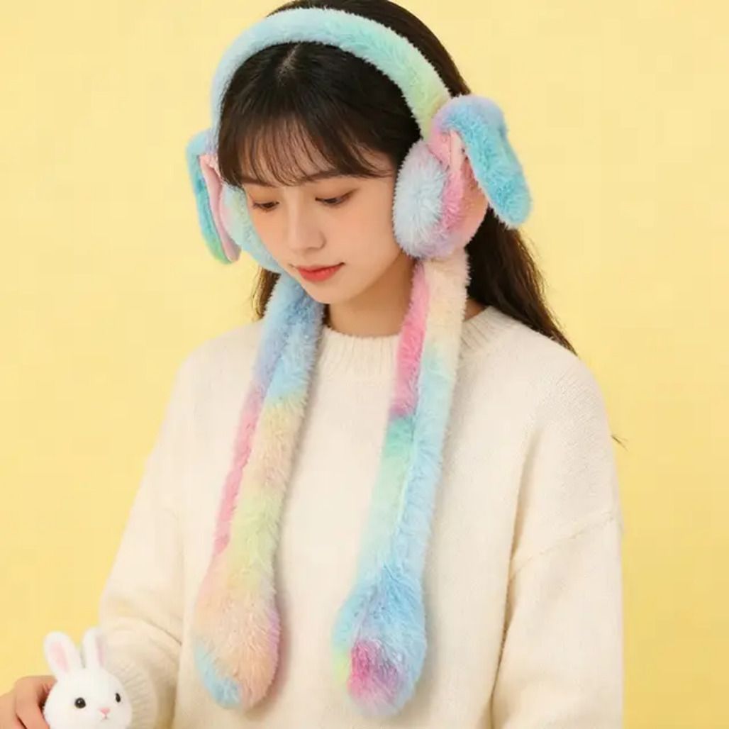 rajwada fabrics Winter soft Rabbit Ear Earmuffs Chuchu Rabbit Sound Plush Ear Muff-picture-7
