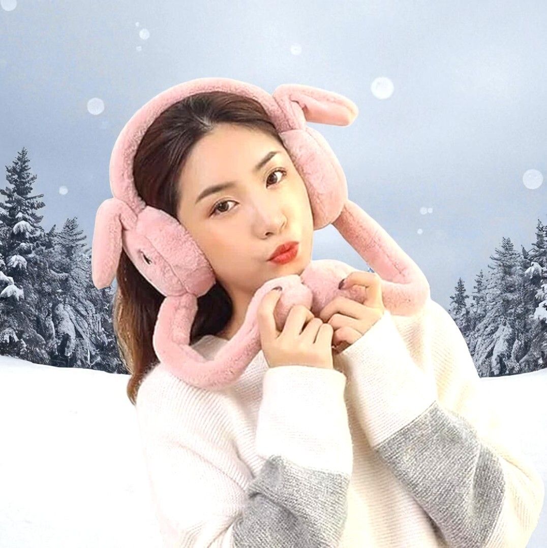 Rabbit Design Soft Foldable Ear Moving Winter Earmuff for Girls & Kids Ear Muff-image-21