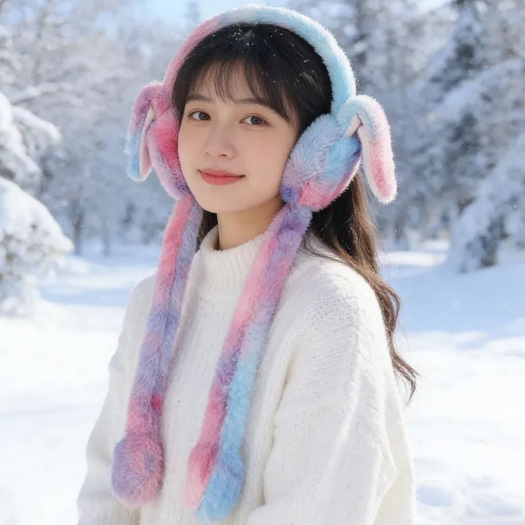 rajwada fabrics Cozy Plush Rabbit Ear Winter Earmuffs Chuchu Rabbit Sound for Women and Girls Ear Muff-picture-6