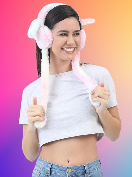 firstly Rainbow Bunny Ear Headband with Animated Flapping Ears & Cute Chu-Chu Sound-17 Ear Muff-picture-3
