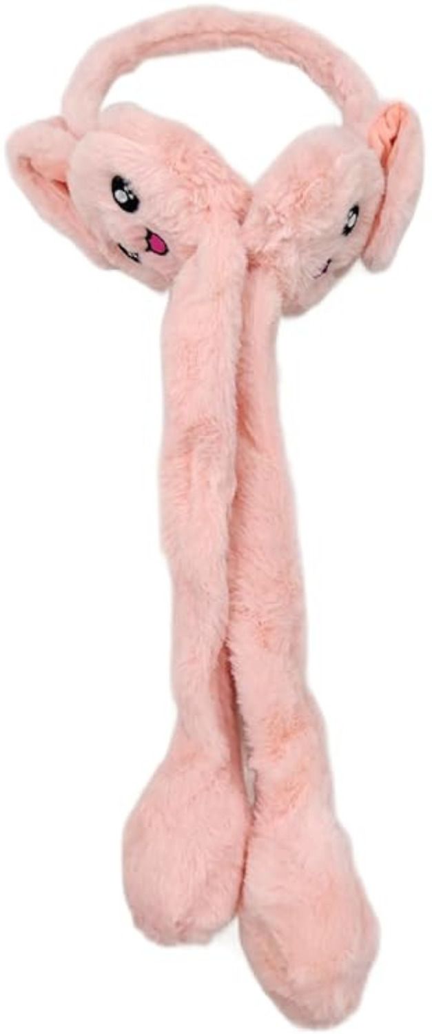 Moving Jumping Rabbit Ears Headbands for Women Girls Peach Color Ear Muff-image-4