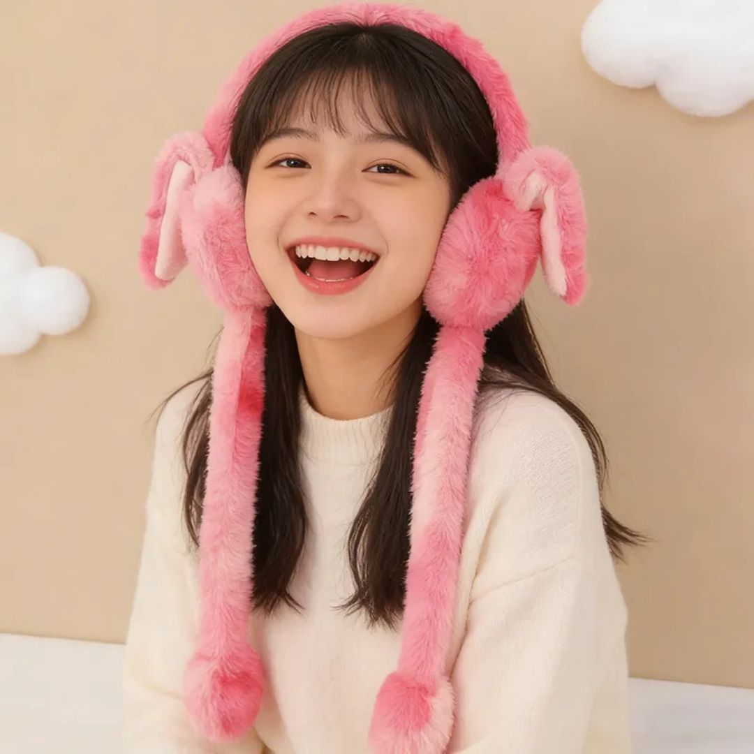 rajwada fabrics Soft Fluffy Earmuffs for Women Featuring Chuchu Rabbit Sound Rabbit Ear Design Ear Muff-picture-3