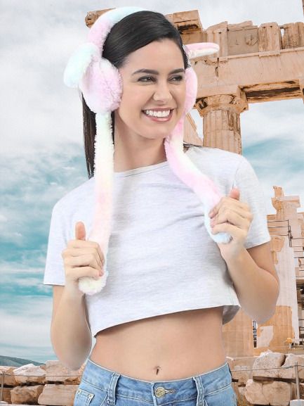 ecosky Rainbow Bunny Ear Headband with Animated Flapping Ears & Cute Chu-Chu Sound-2 Ear Muff-picture-6