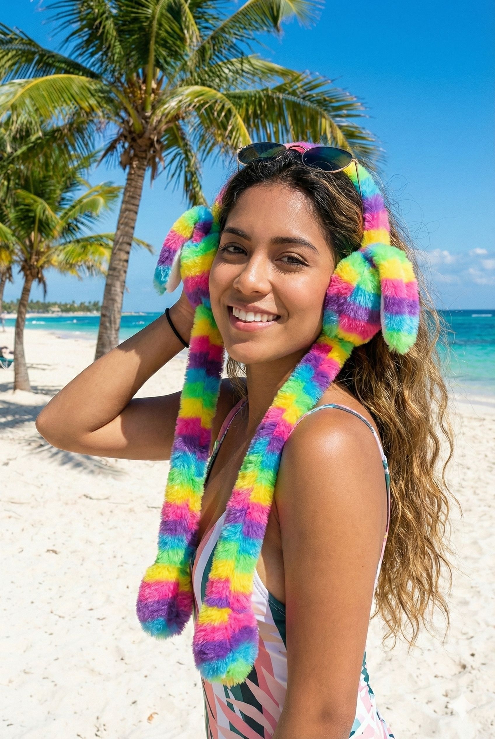 shree asha enterprises Rainbow Plush Bunny Earmuffs with Moving Ears Ear Muff-picture-15