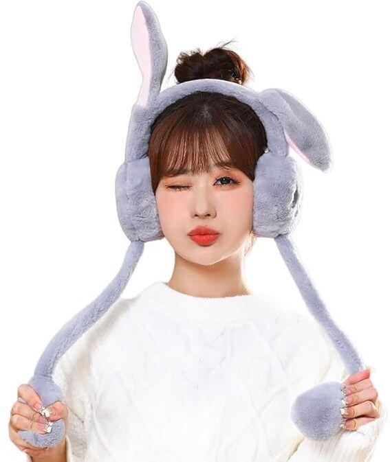 mana ayush Winter Earmuffs With Moving Rabbit Ear Cover for Women Girls Woolen Ear Muff-picture-10