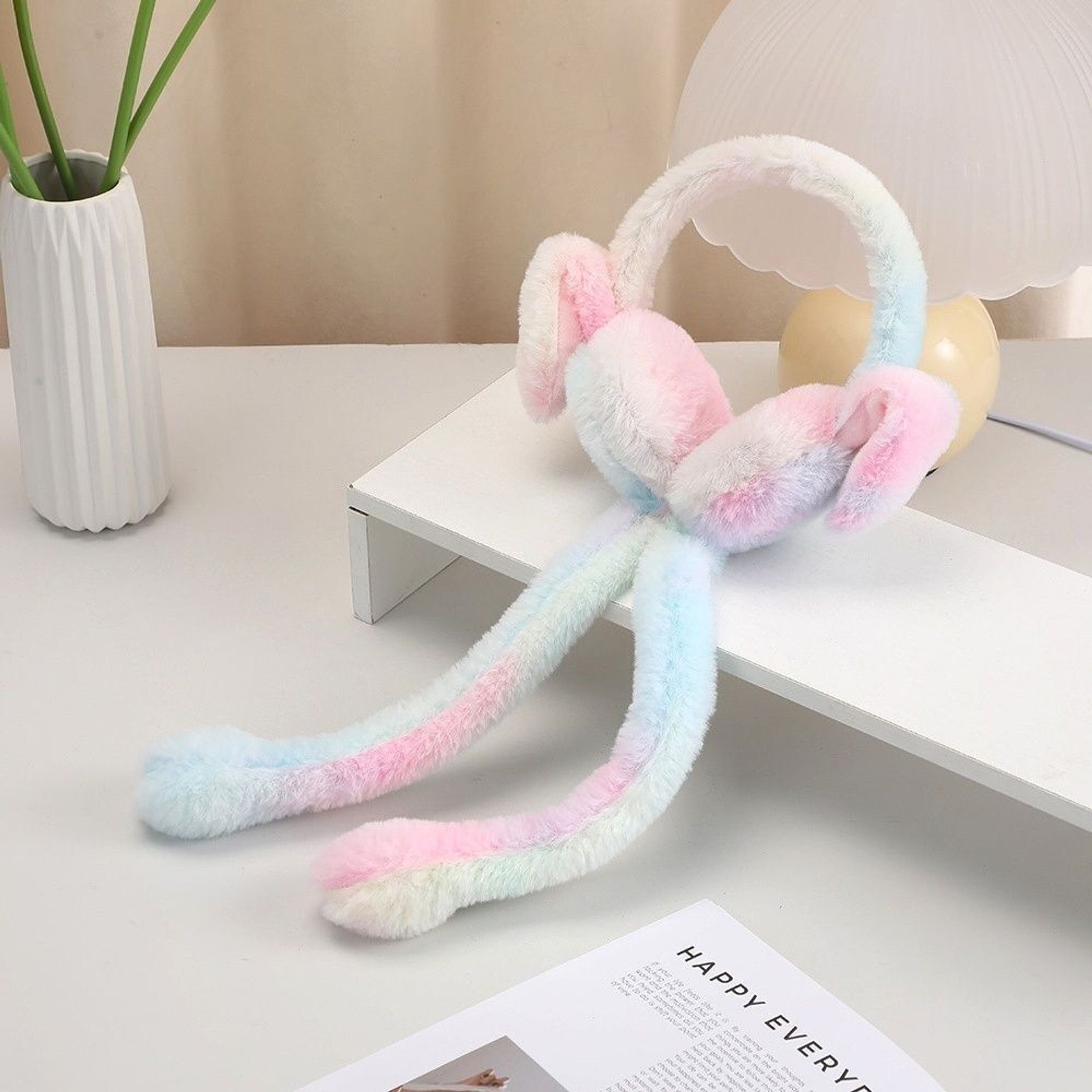 rajwada fabrics Cute Bunny Ear Earmuffs with Chuchu Rabbit Sound Winter Ear Warmers Ear Muff-picture-2