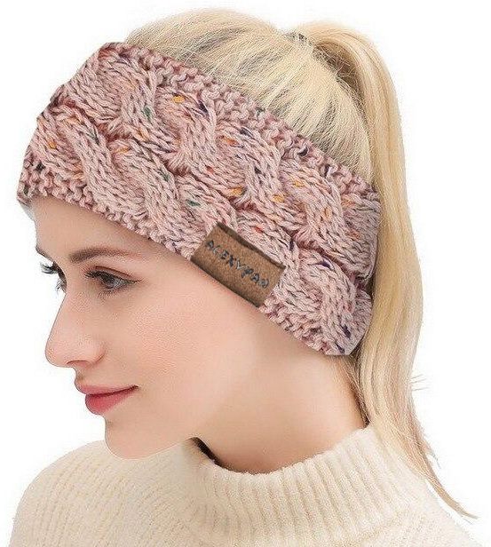 Pink Spotted Design Woolen Winter Head Warmer Headbands for Women Wool Ear Muff-image-21