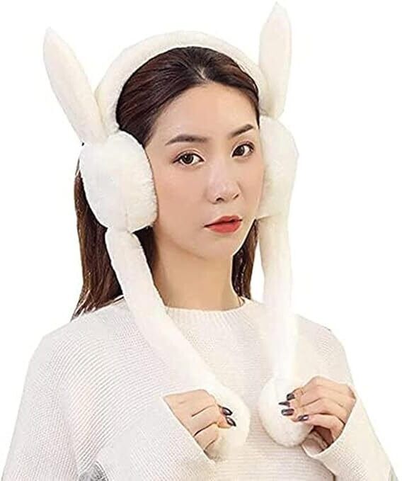ducudu White Winter Fluffy Earmuff | 3D Ears Fur Plush Ear Warmer (Ear Moving) Ear Muff-picture-16