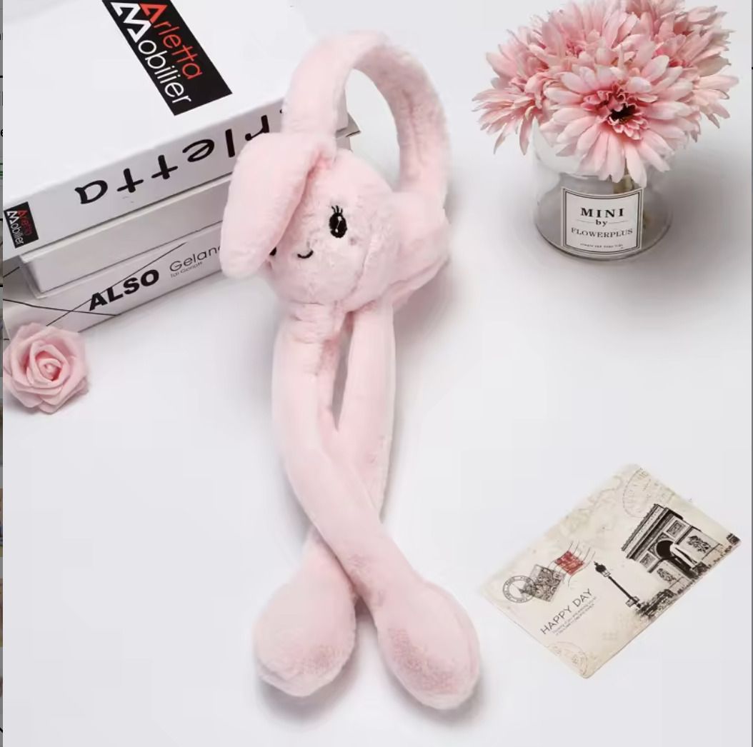 Moving Rabbit Ear Earmuffs for Girls & Women | Cute Plush Winter Warmers (Pink) Ear Muff-image-42