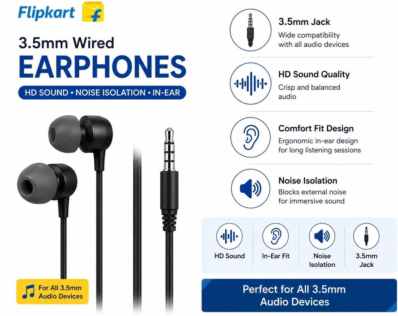 JUGNOO 3.5mm Wired In-Ear Earphones with HD Sound & Noise Isolation Black Earphone Cable Organizer-image-8
