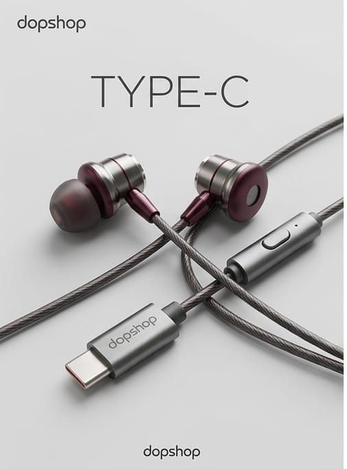 Dopshop Type C Earphones with Mic In-Line Control, Clear Audio Output Wired Headset Earphone Cable Organizer-image-3