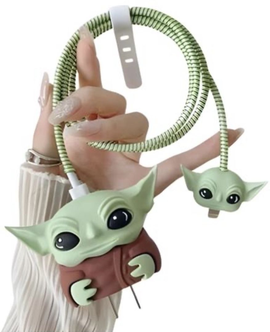 ABHAY CREATION Yoda Charger Cover with Spiral for 18W / 20W Cartoon Charging Adapter Case Earphone Cable Organizer
