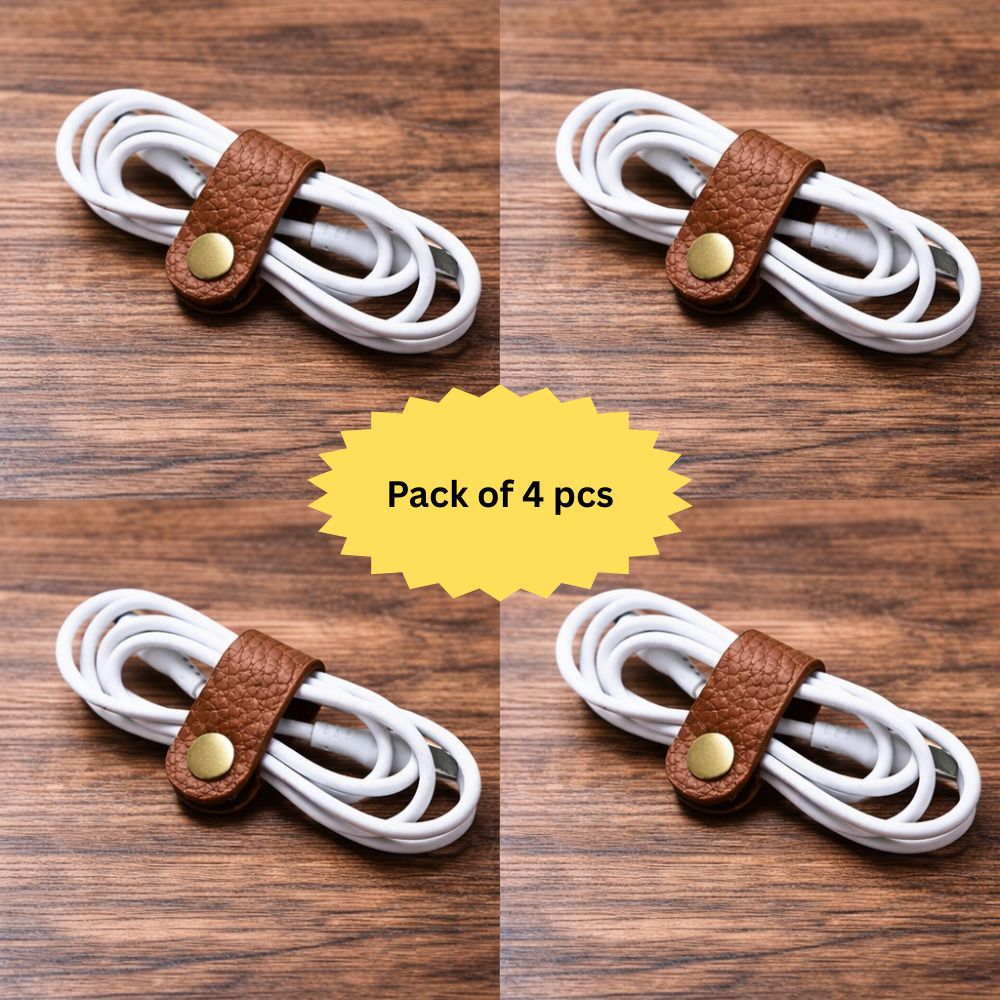 Rehan'z Genuine Leather Earphone Cable Organizer Strap with Brass Button Tangle Free 4Pc Earphone Cable Organizer-image-6