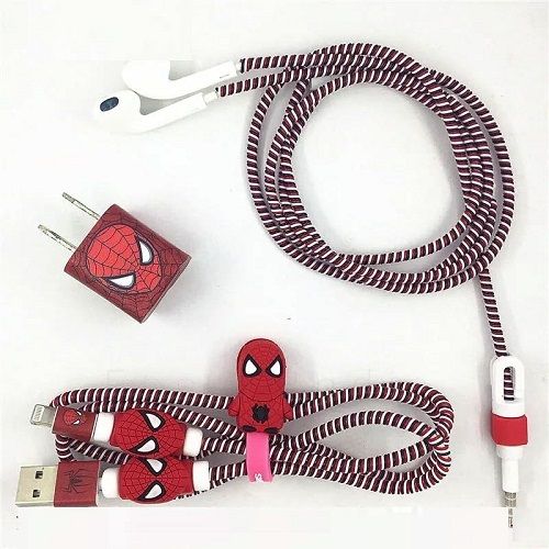 Epaal Spiral USB and Earphone Cable Protectors Winder, Sticker, Clips (SPDRMAN Red) Earphone Cable Organizer-image-8