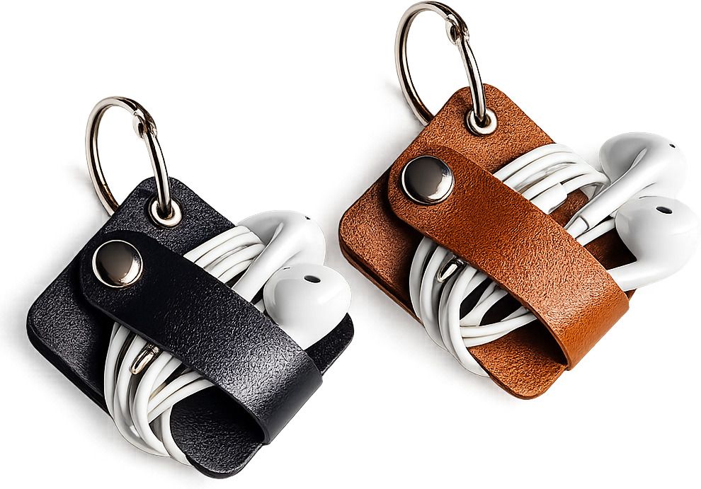 mizi 2-Pack PU Leather for Earphones & Charging Cables - Black, Brown Earphone Cable Organizer-image-46