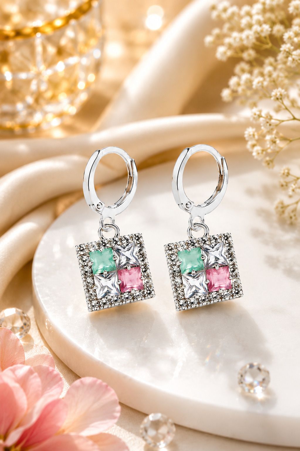 Square Multicolor Crystal Drop Earrings Crystal Alloy, Crystal Drops & Danglers-image-32