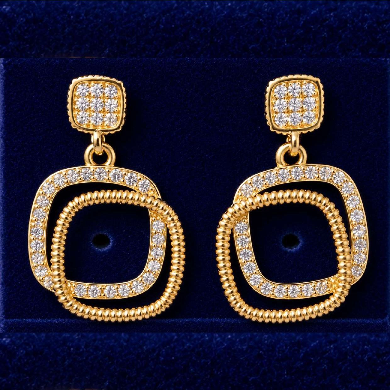 Elegant Gold Geometric Drop Earrings for Women Girls Sparkling Party Jewellery Alloy Drops & Danglers-image-49