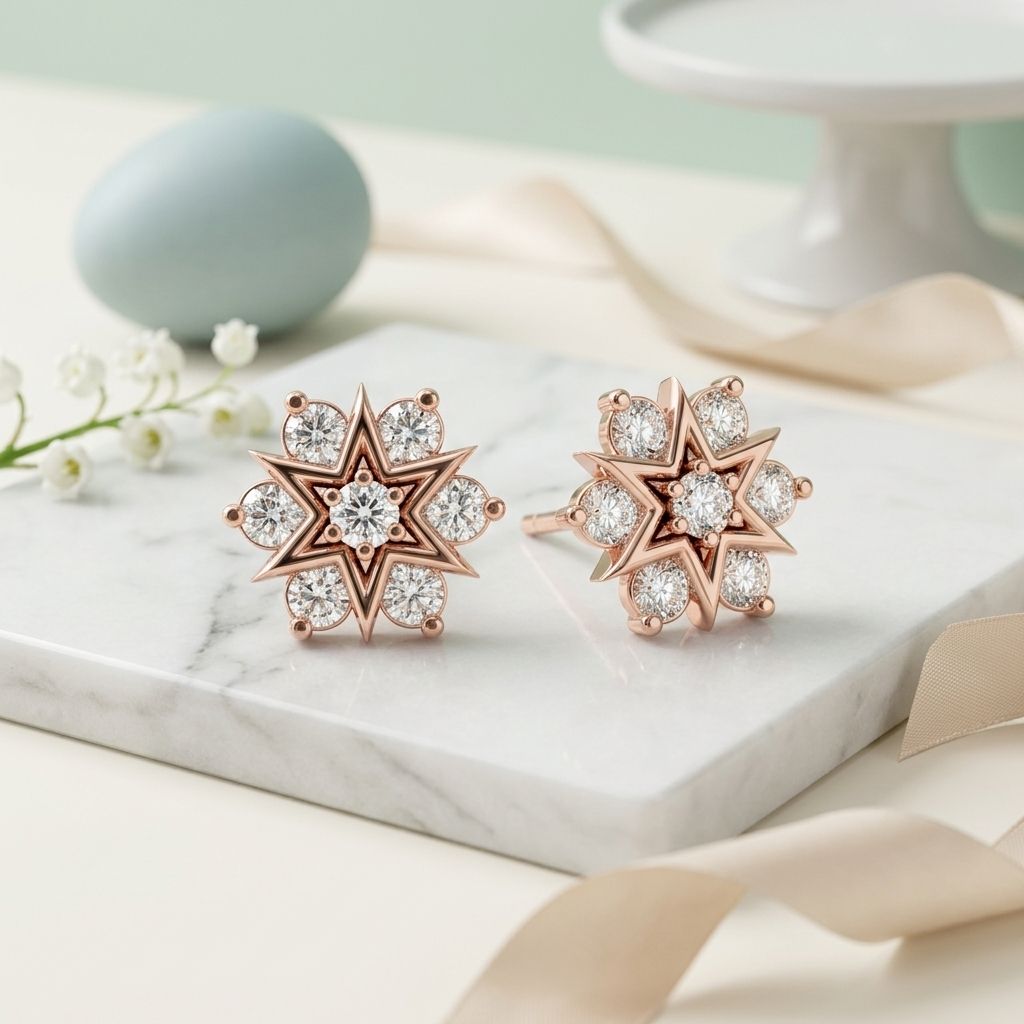 AAA+ Quality Zircon Studded Pure 925 Sterling Silver Rose Gold Plated Floral Cubic Zirconia Sterling Silver Stud Earring-image-20