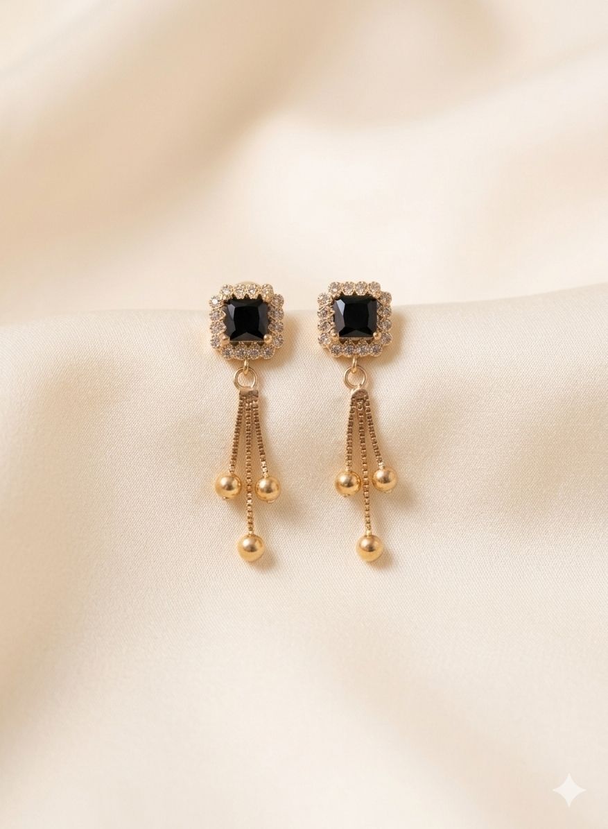 Golden Twilight Tassel Earrings Cubic Zirconia Brass Drops & Danglers-image-49