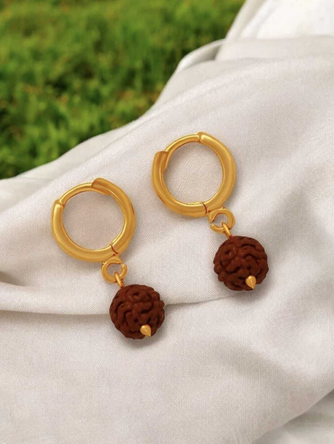 5 Mukhi Rudraksha Bali for Men & Women Brass Hoop Earring, Drops & Danglers-image-23