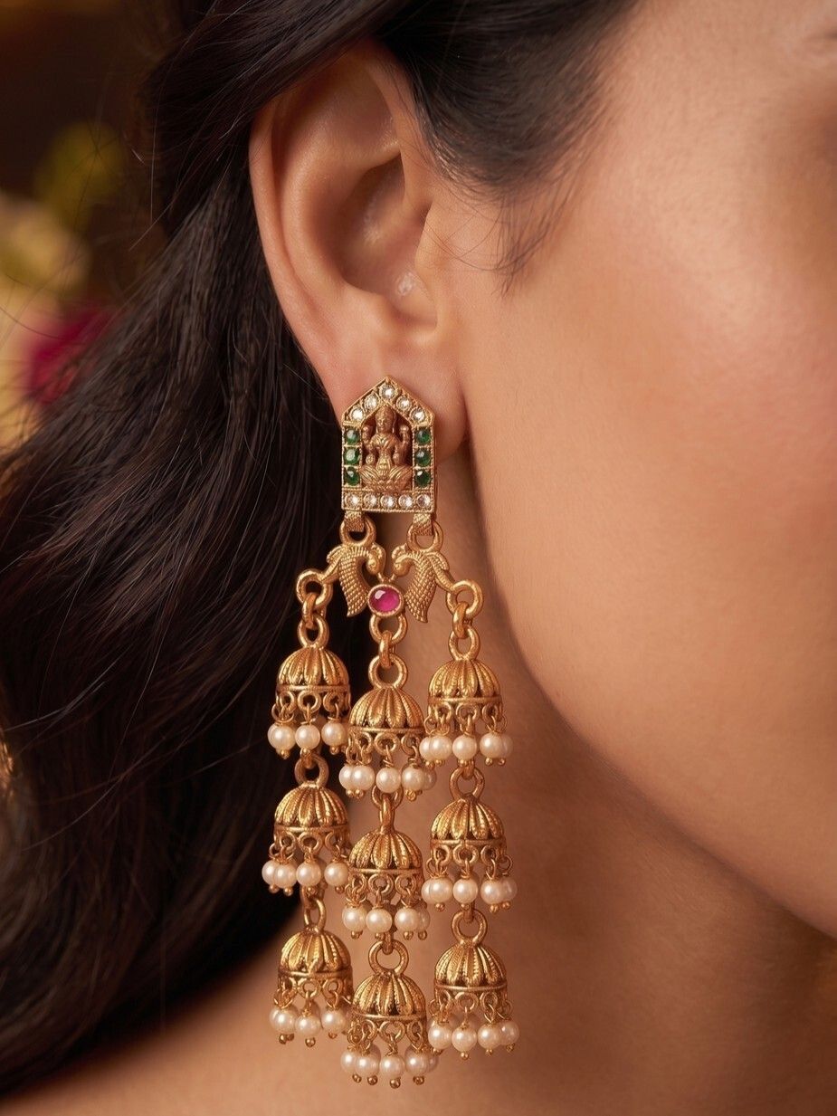 Gold Plated Kashmiri Earrings For Women And Girls Pearl Alloy Drops & Danglers-image-42