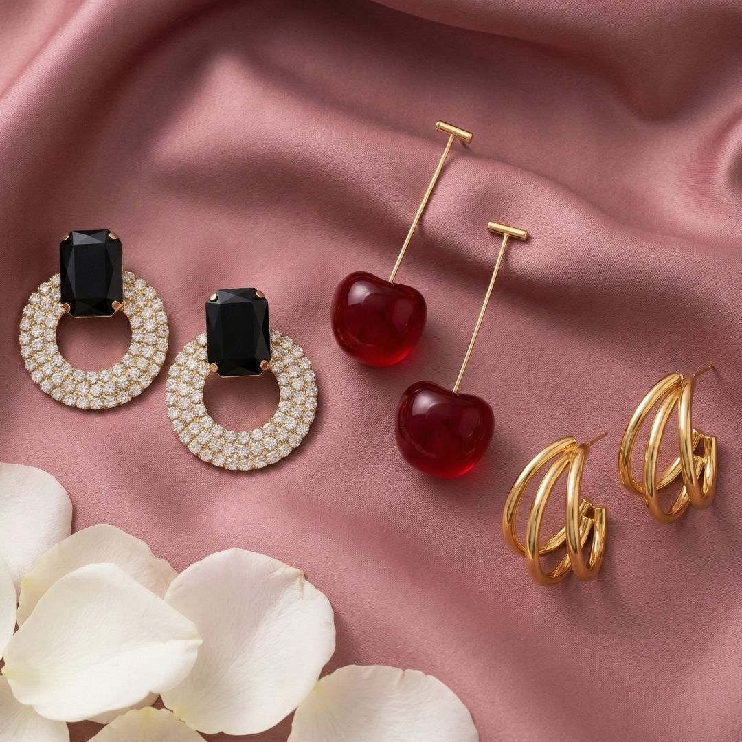 Set of 3 Earrings For Women And Girls Alloy Drops & Danglers-image-43