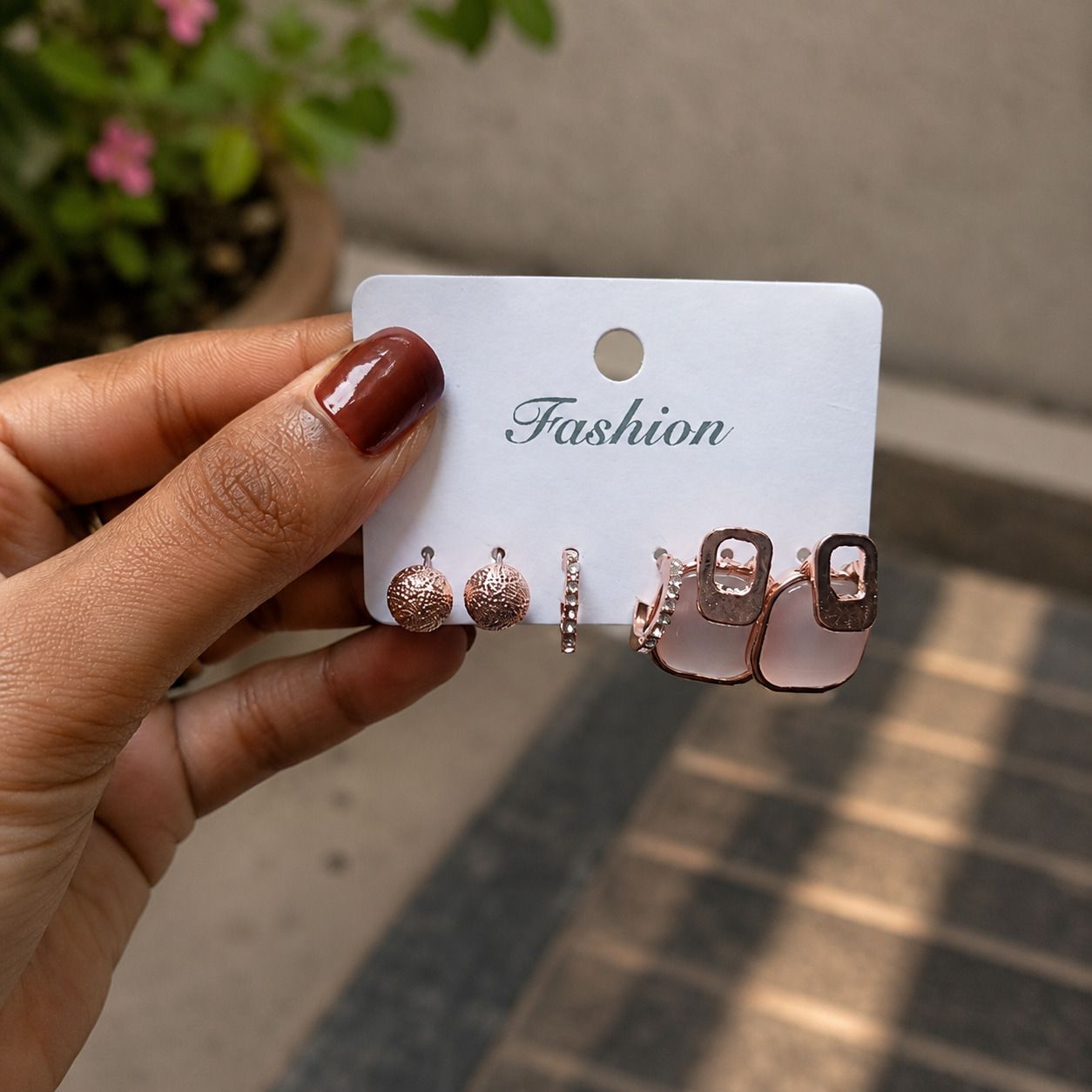 3 Pair Rose Gold Stud Earrings Combo for Women & Girl Alloy Stud Earring, Huggie Earring-image-15