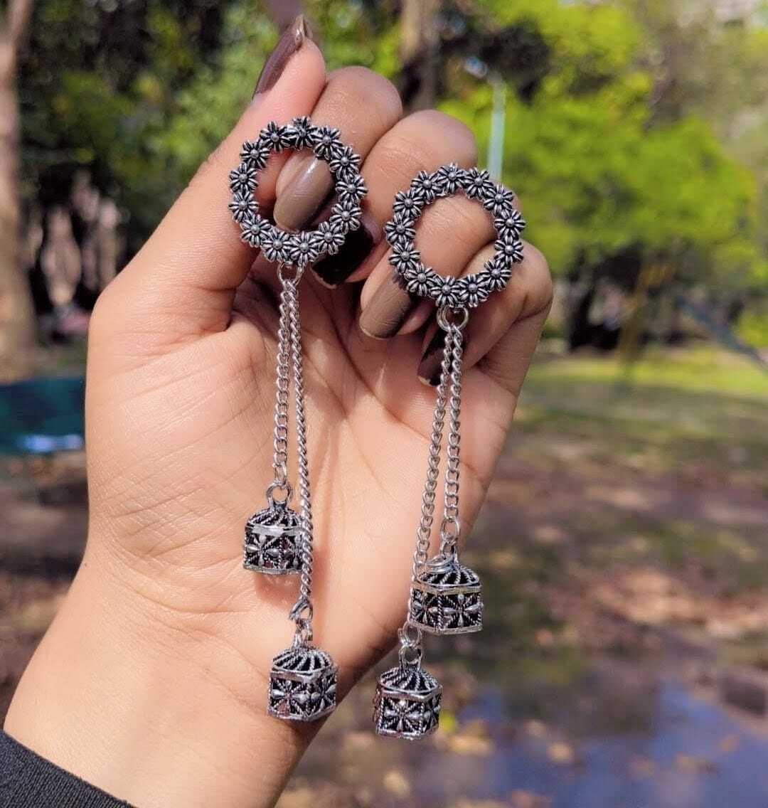 shyam Trendy Ethnic Oxidised Silver Jhumki Earrings For Girls Or Womens Alloy Drops & Danglers, Jhumki Earring-picture-1