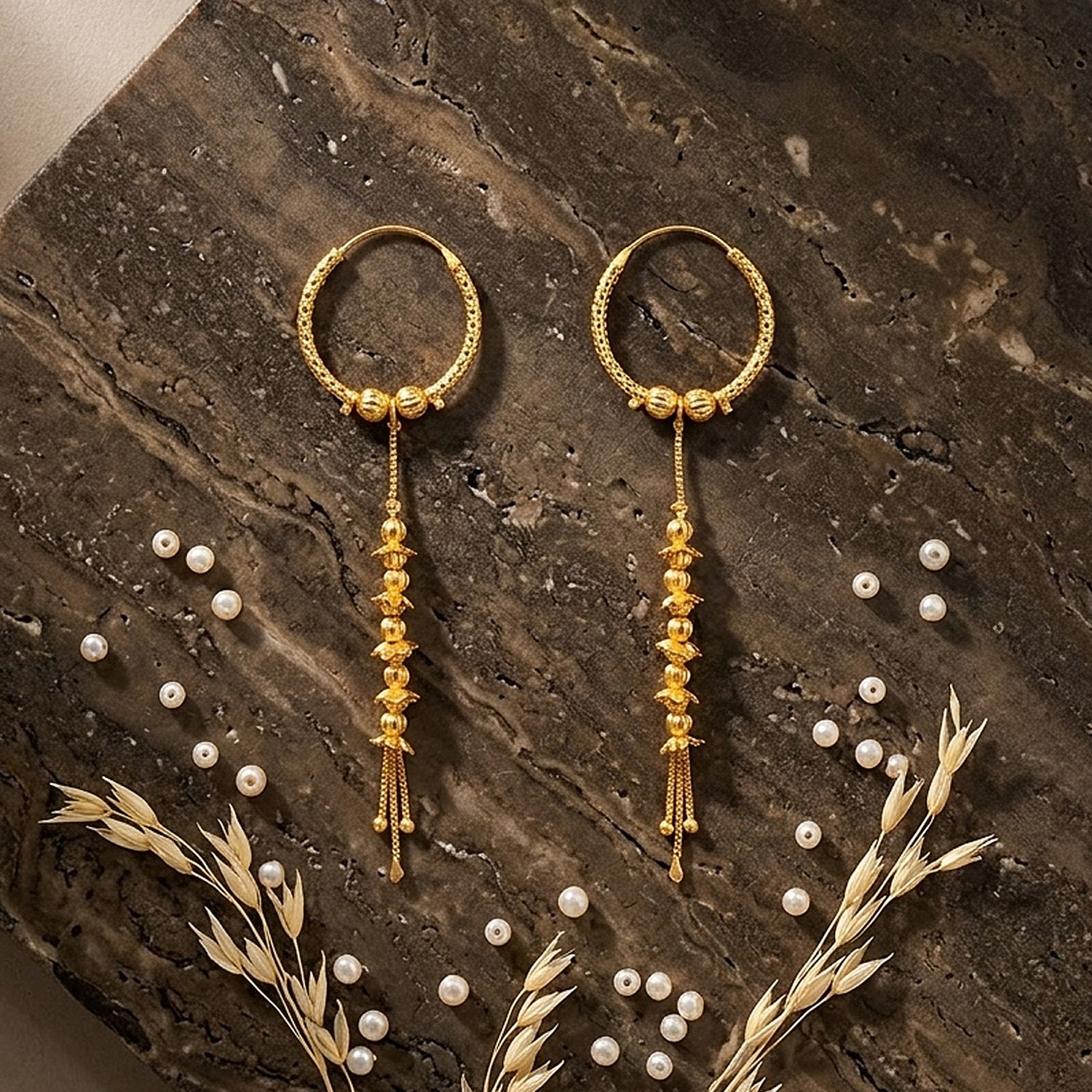Traditional Gold Plated Dangle Hoop Earrings Brass Hoop Earring-image-22