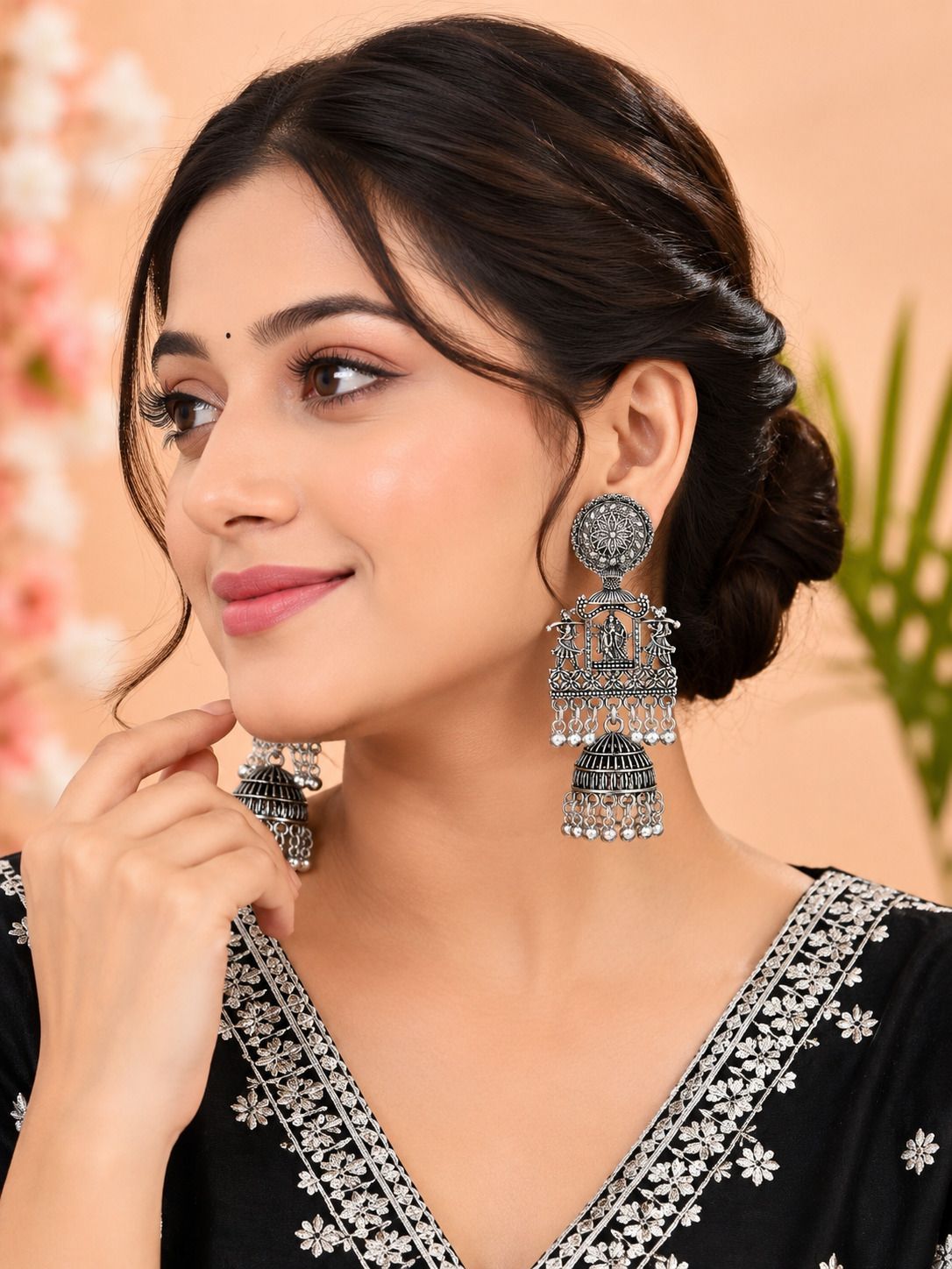 Oxidized Silver Traditional Temple Jhumka Earrings for Women | Kashmiri Ethnic Alloy Jhumki Earring, Drops & Danglers-image-39