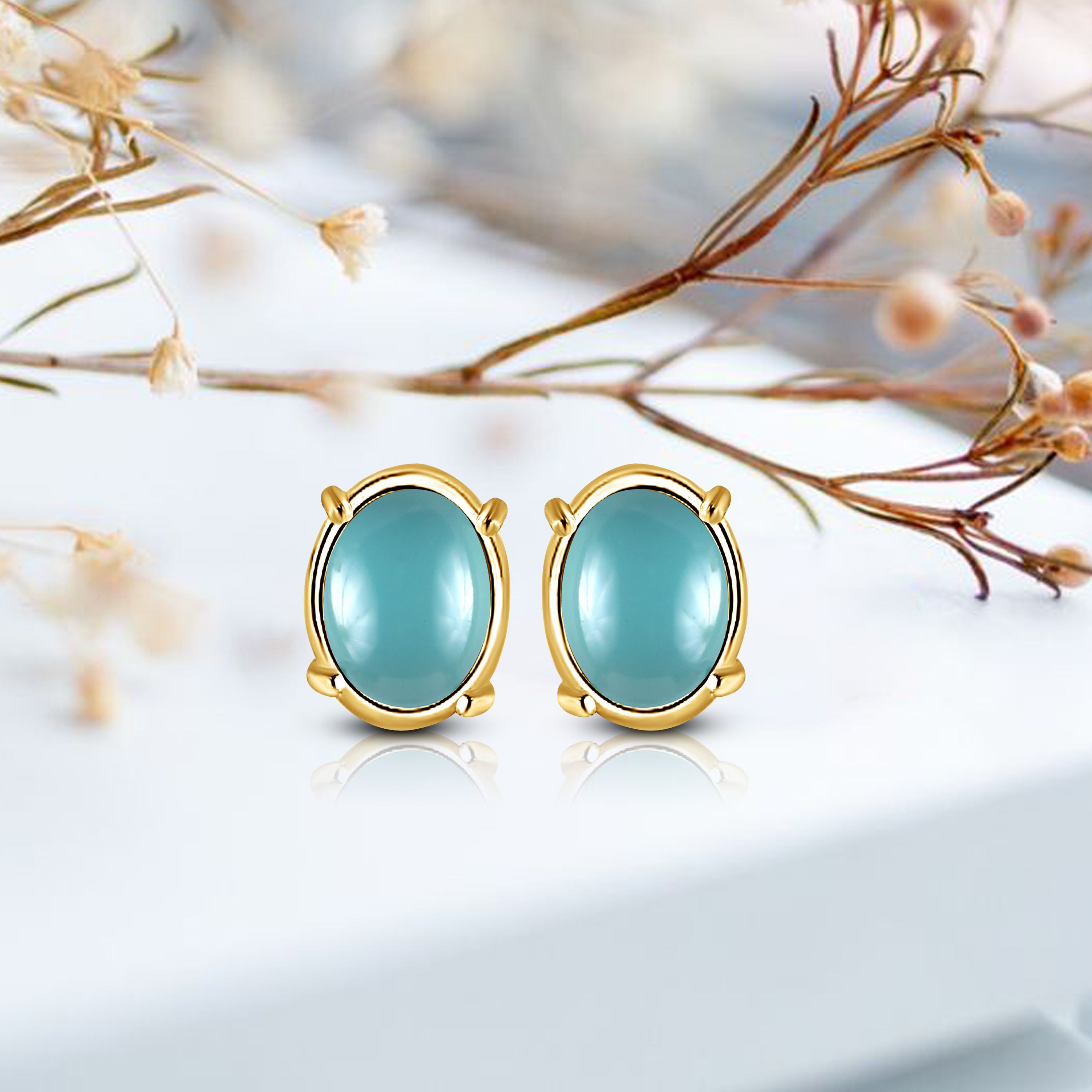 Stunning Gold Oval tops Gemstone Stud Earrings Elegant Jewelry for Women KJTEG57 Beads Brass Drops & Danglers-image-3