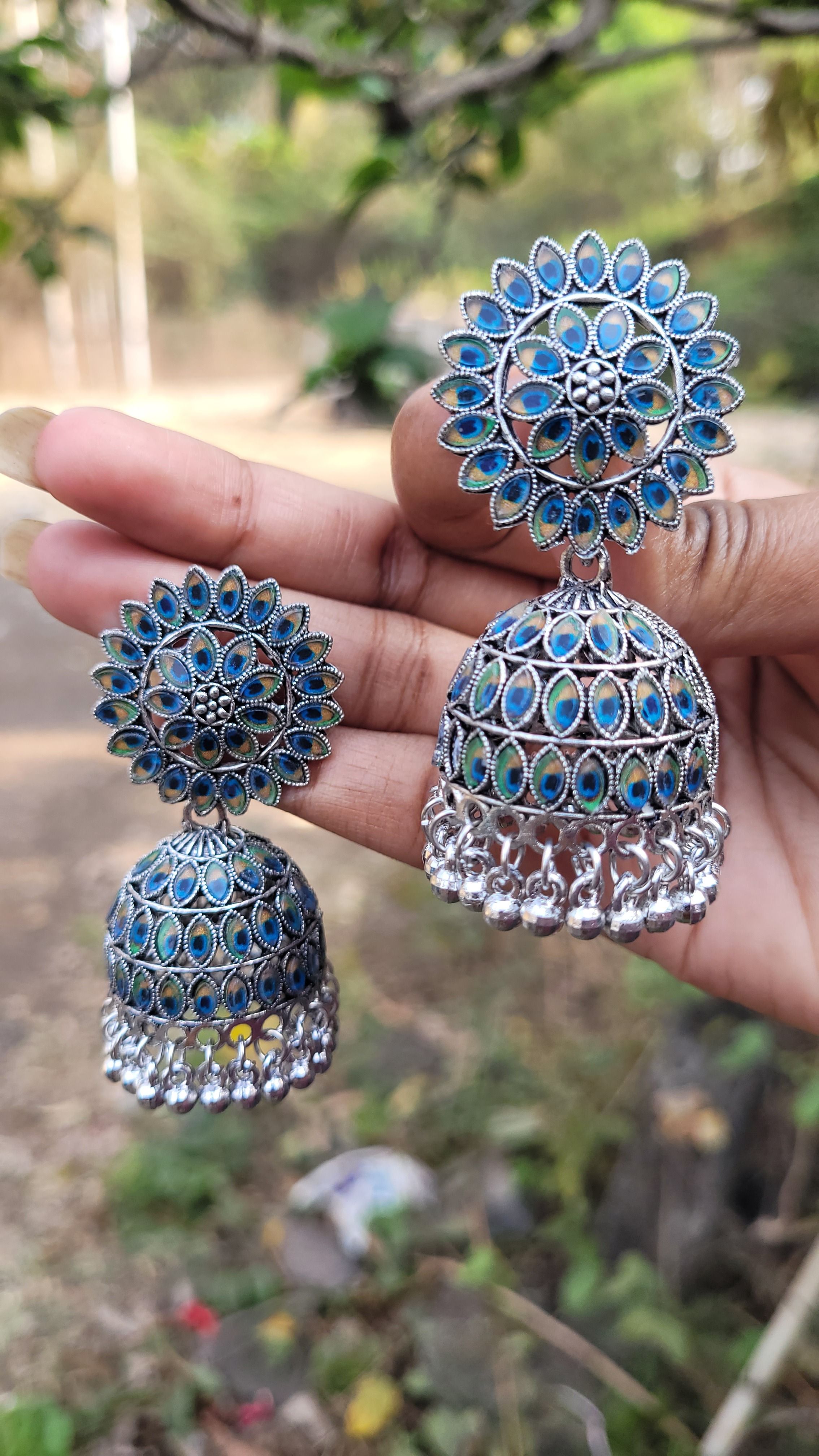 Morpankh Alloy, Sterling Silver Jhumki Earring