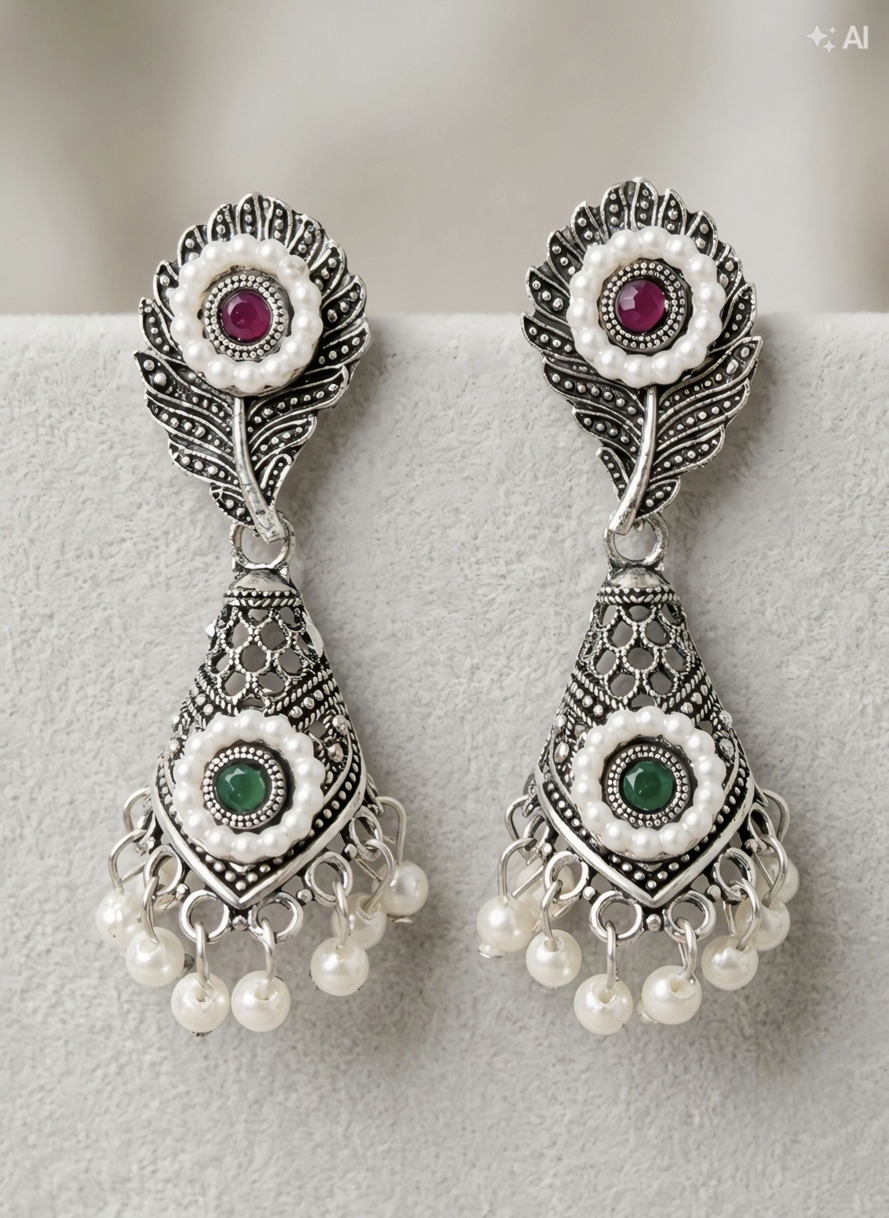 Peacock feather style jhumki Brass Jhumki Earring-image-38