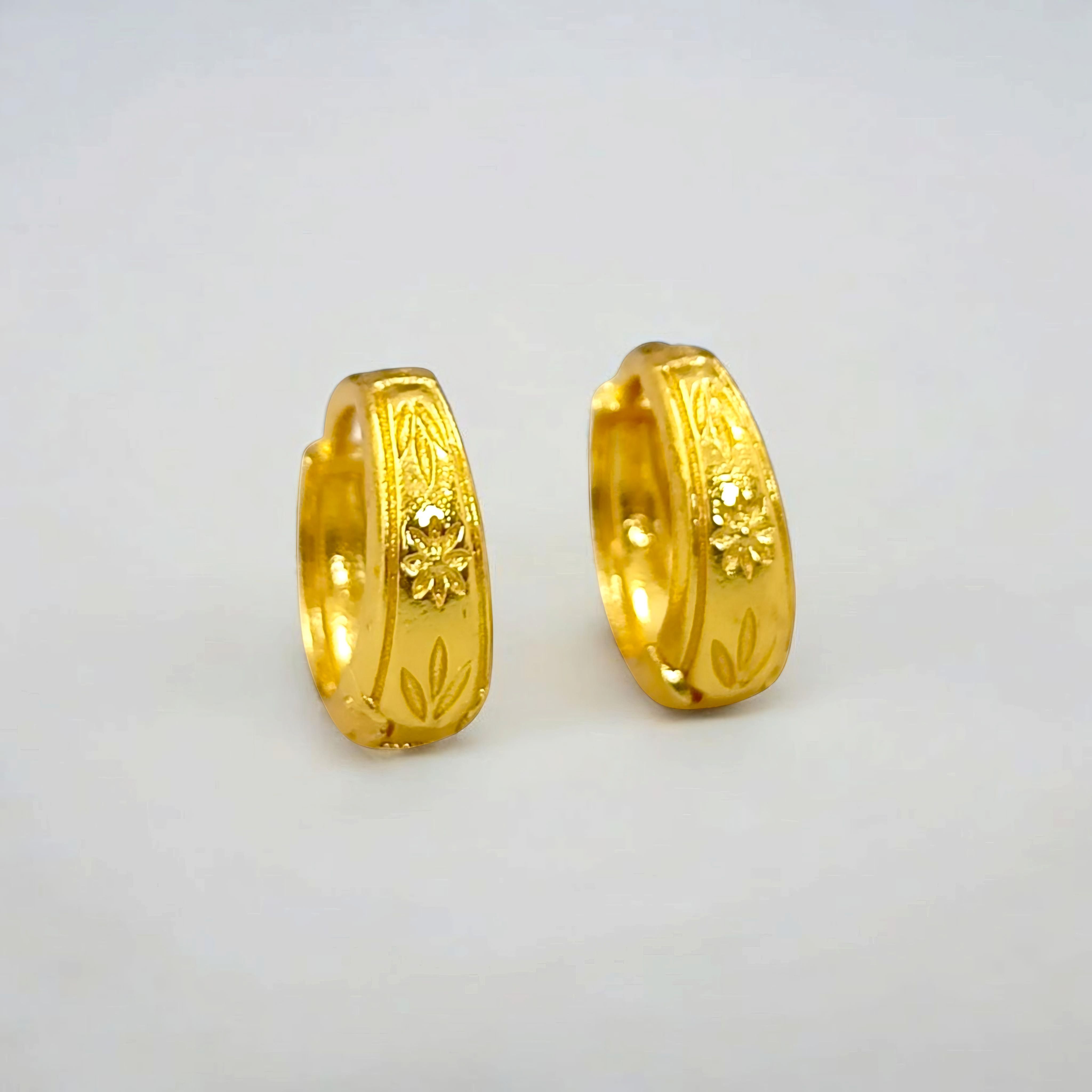Floral Engraved Hoop Earrings for Women Girls Men Boys | Lightweight Daily Use Brass, Alloy Stud Earring, Hoop Earring, Huggie Earring-image-29
