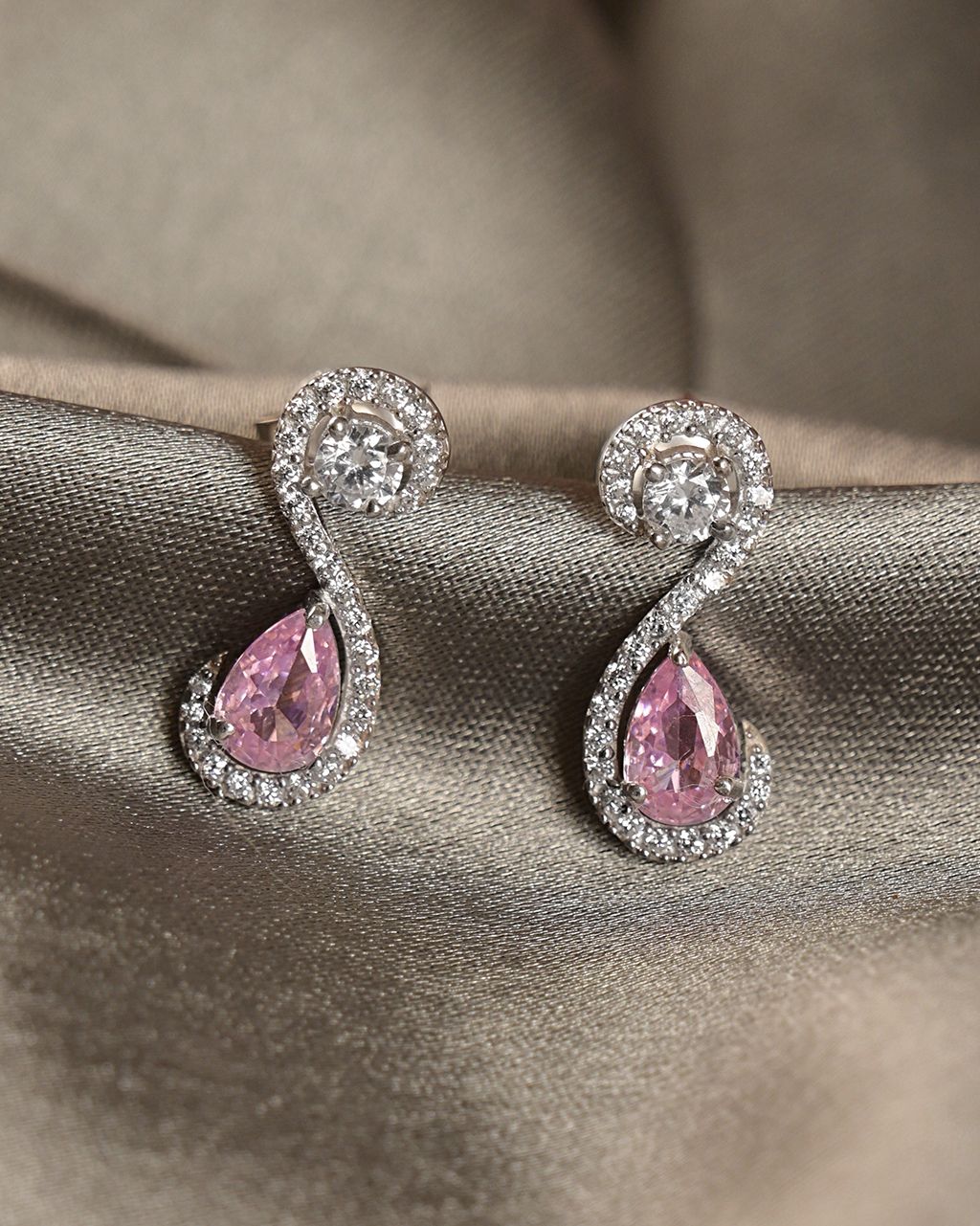 Gioia Pink Cubic Zirconia Sterling Silver Drops & Danglers-image-11