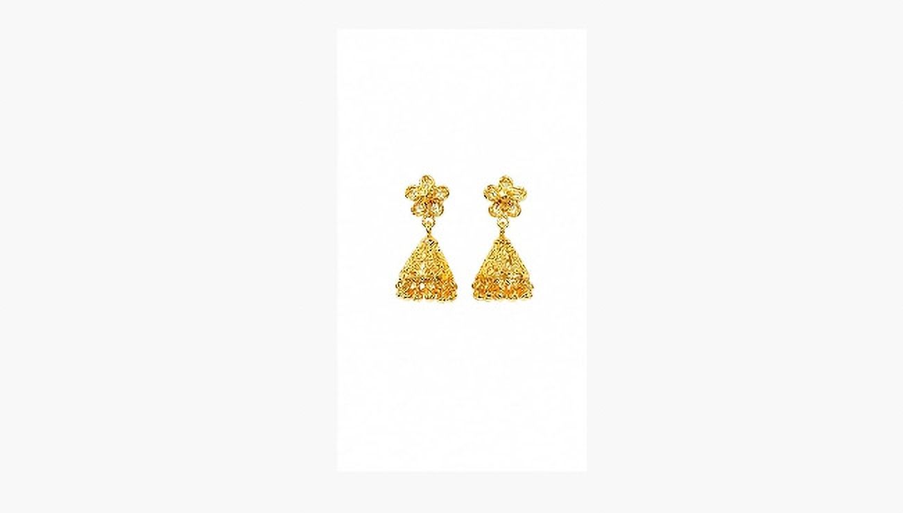 pmw Traditional Gold Plated Floral Jhumka Earrings|Temple Style Ethnic Drop Earring Copper Drops & Danglers-picture-4