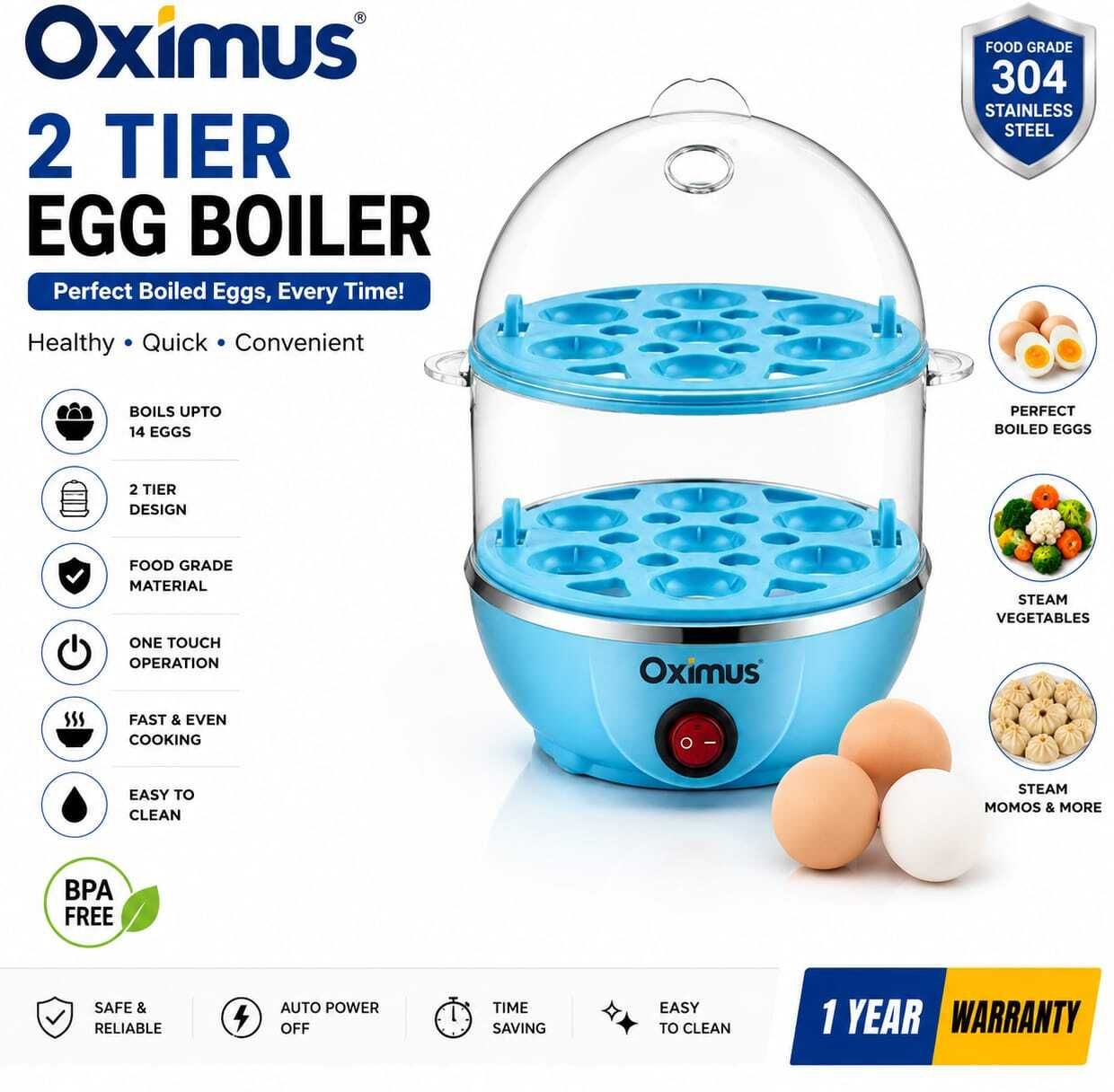 Egg Boiler 14-Egg Automatic Electric Cooker & Steamer with 3 Modes & Auto Turn-Off Quick Egg Cooker-image-1