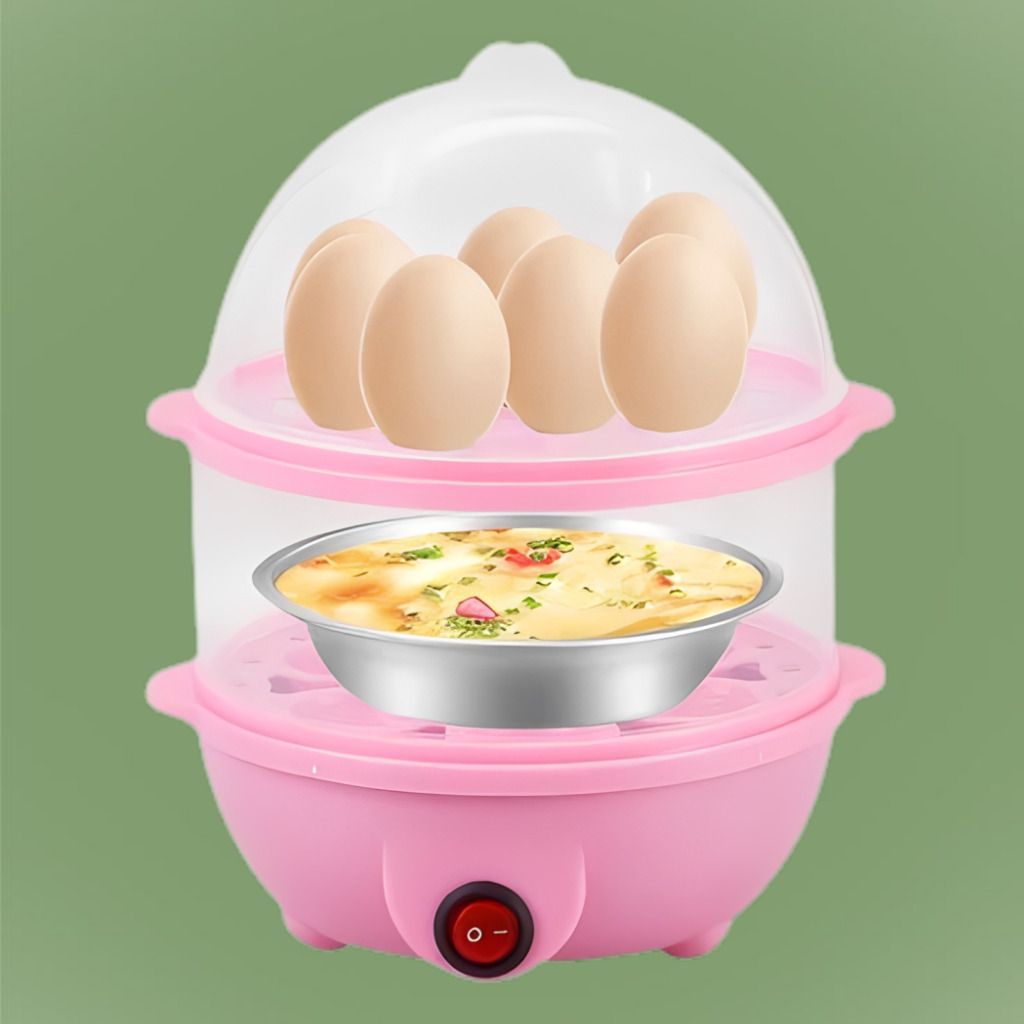 neelmohi Portable Egg Cooker with Double Cooking Rack and Steam Function Kitchen Egg Cooker with Stainless Steel Steam Bowl Included Egg Cooker-picture-27