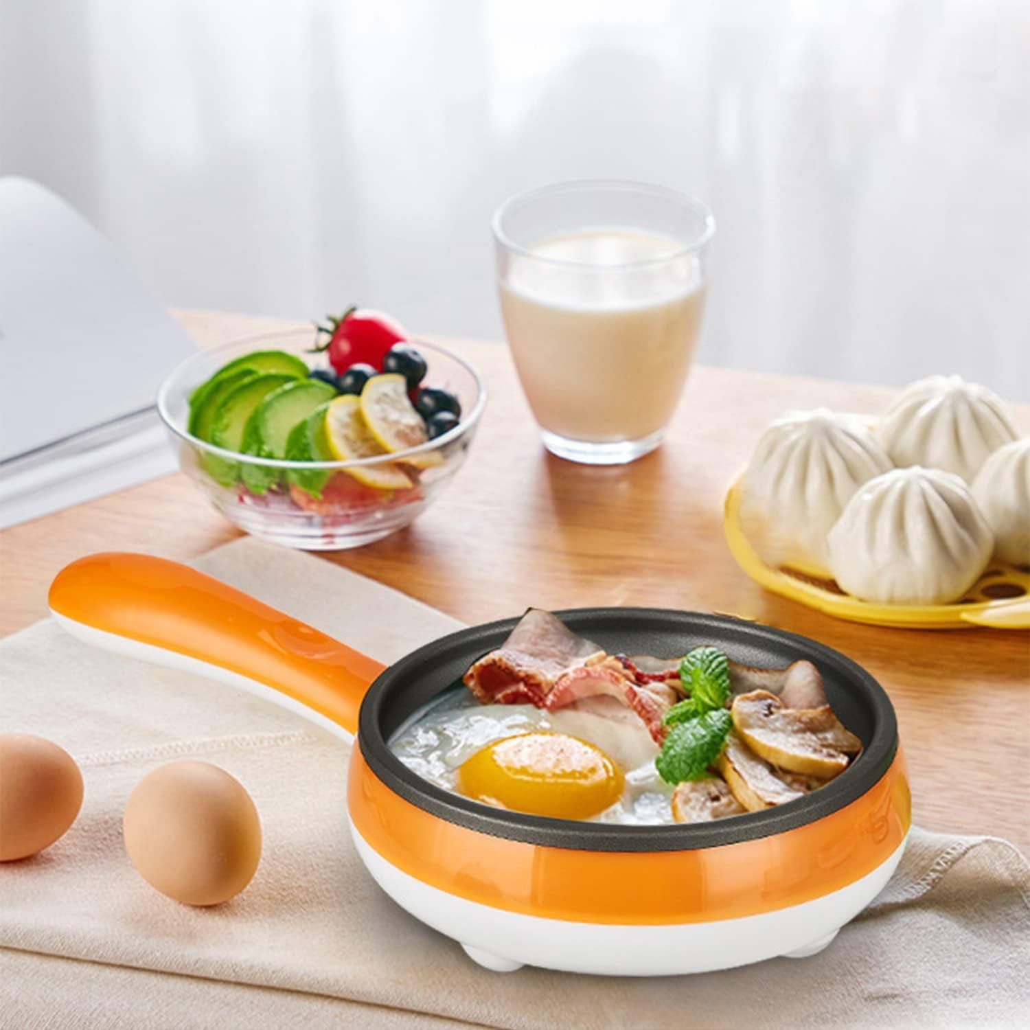 Multipurpose 2 in 1 Single Layer Handle Egg Boiler with Non Stick Fry Pan with Handle Omelet Maker Potato Corn Steamer Poacher Boiler Egg Cooker-image-19