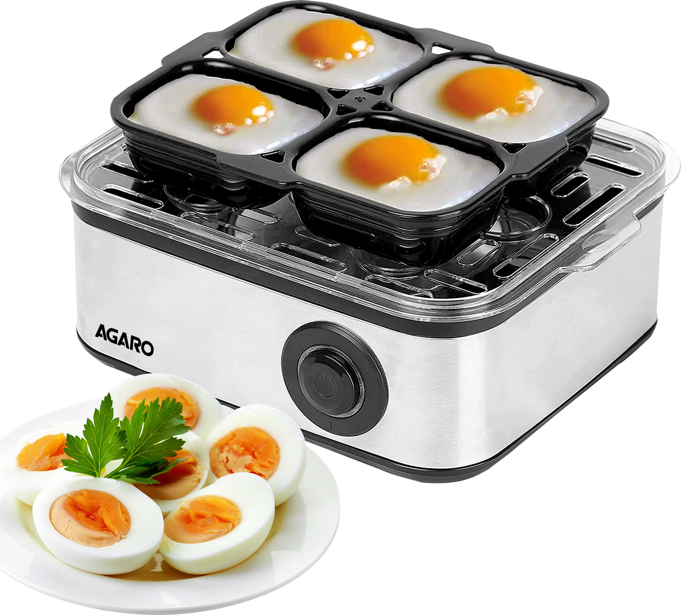 Grand Egg Boiler And Poacher,2-in1 Boils 8 Eggs, Poach 4 Eggs, Egg Cooker