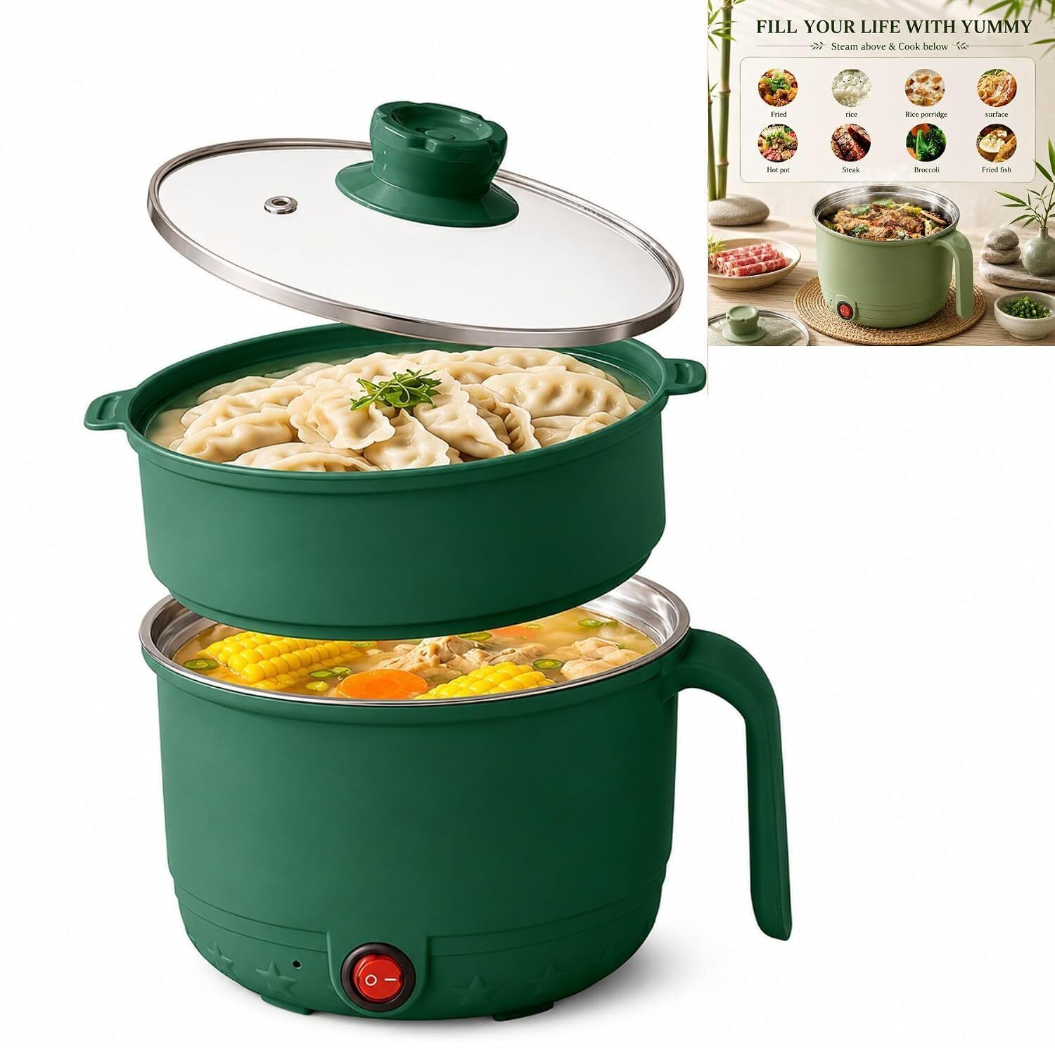 dfasion 1.5L Electric Hot Pot with Steamer Basket, Multi-Purpose Cooker e37703 Egg Cooker-picture-10