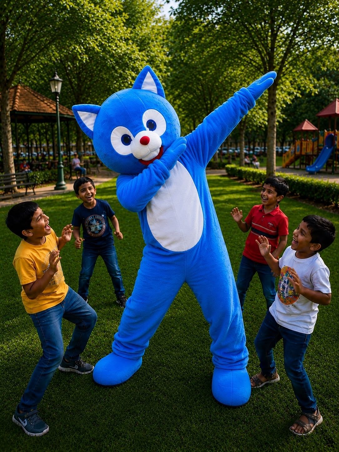 COSTUMEKING New Blue Smart Teddy Mascot Costume 5.8 Feet Ultra Soft Full Body Teddy Bear Elders Halloween Costume-picture-20