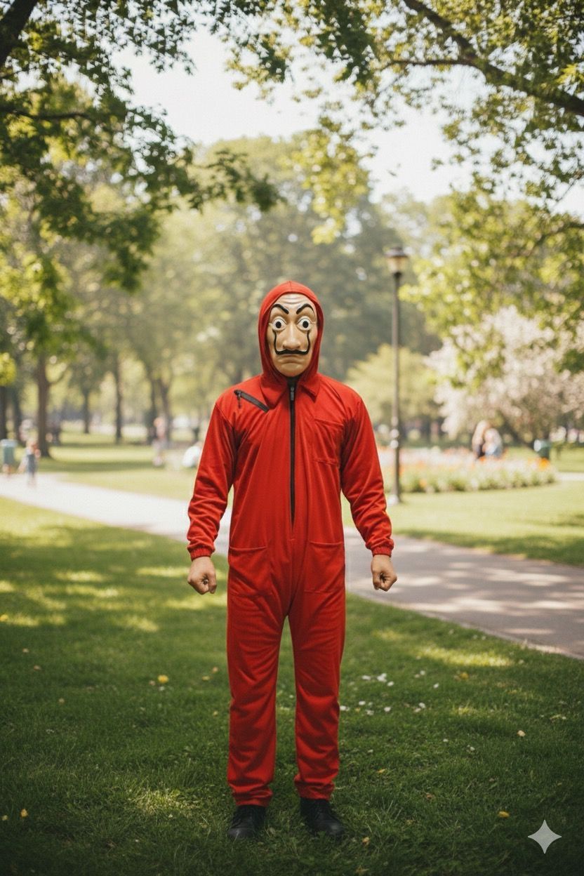 COSTUMEKING Money Heist Fancy Face with Full Costume Adult Size 5.8 Feet XL Elders Halloween Costume-image-38